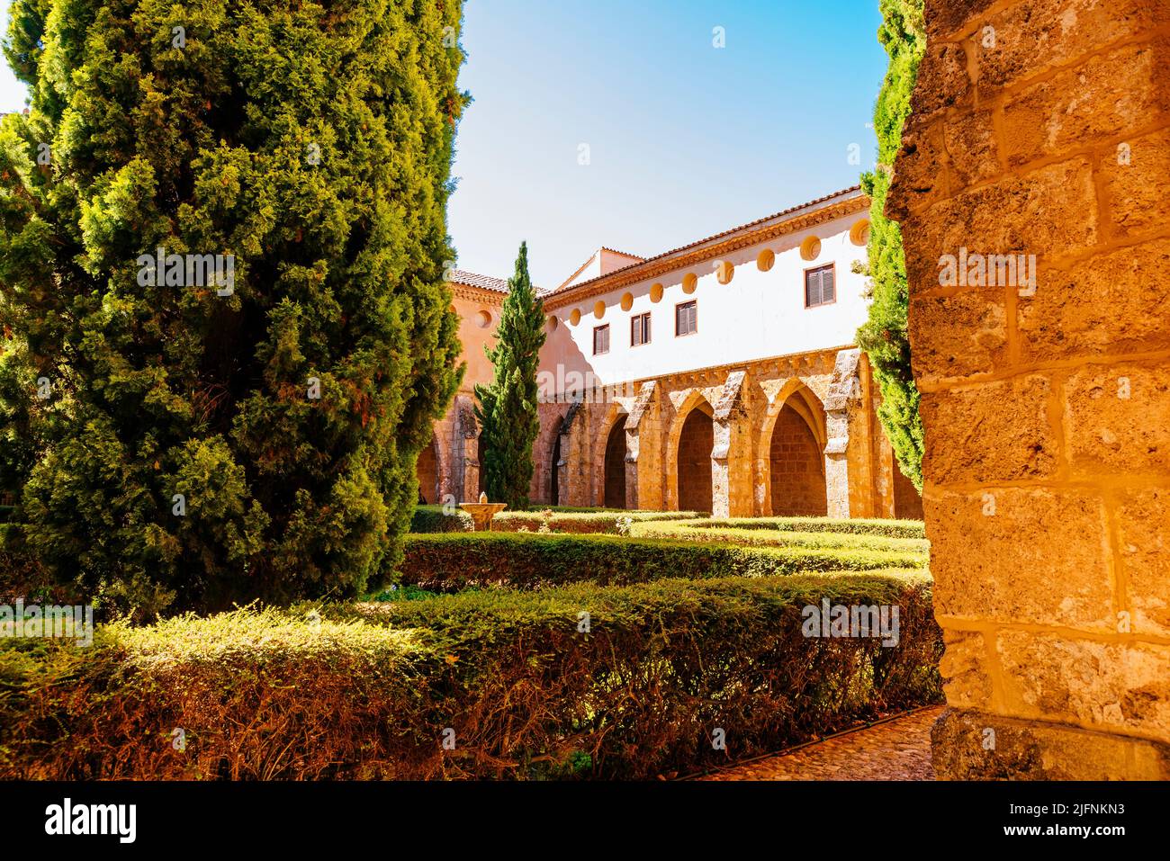 Chiostro, architettura cistercense. Monasterio de Piedra, Nuévalos, Saragozza, Aragón, Spagna, Europa Foto Stock
