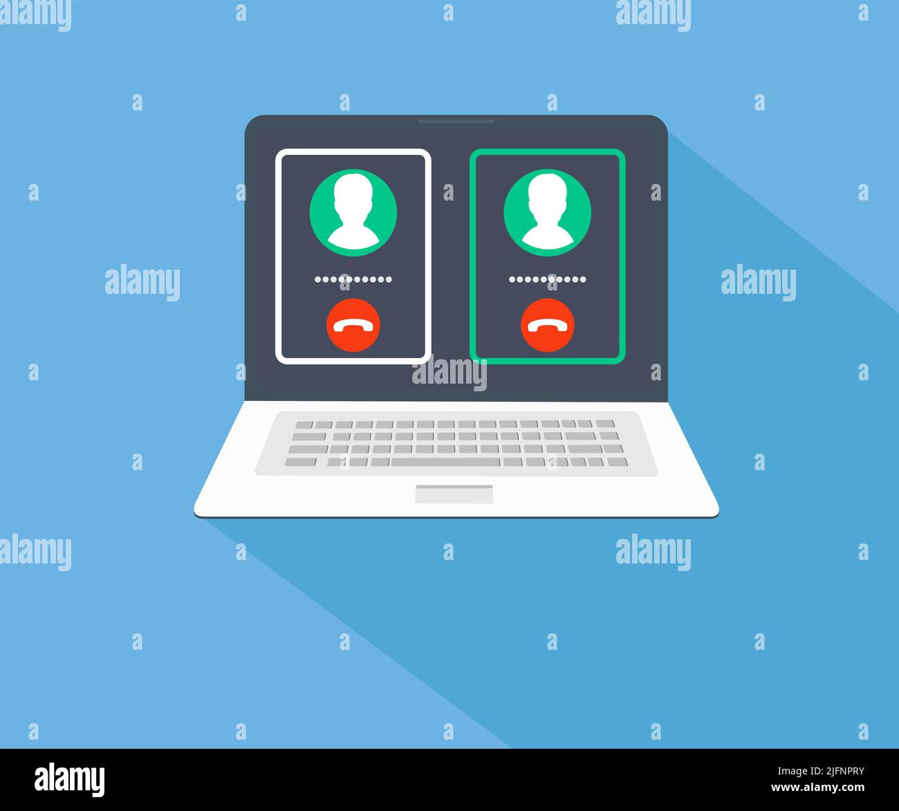 Utilizzo di videochiamate da laptop, laptop, streaming di serie tv, design del logo per parlare con gli amici. Tecnologia, videochiamata persone concetto vettoriale design. Illustrazione Vettoriale