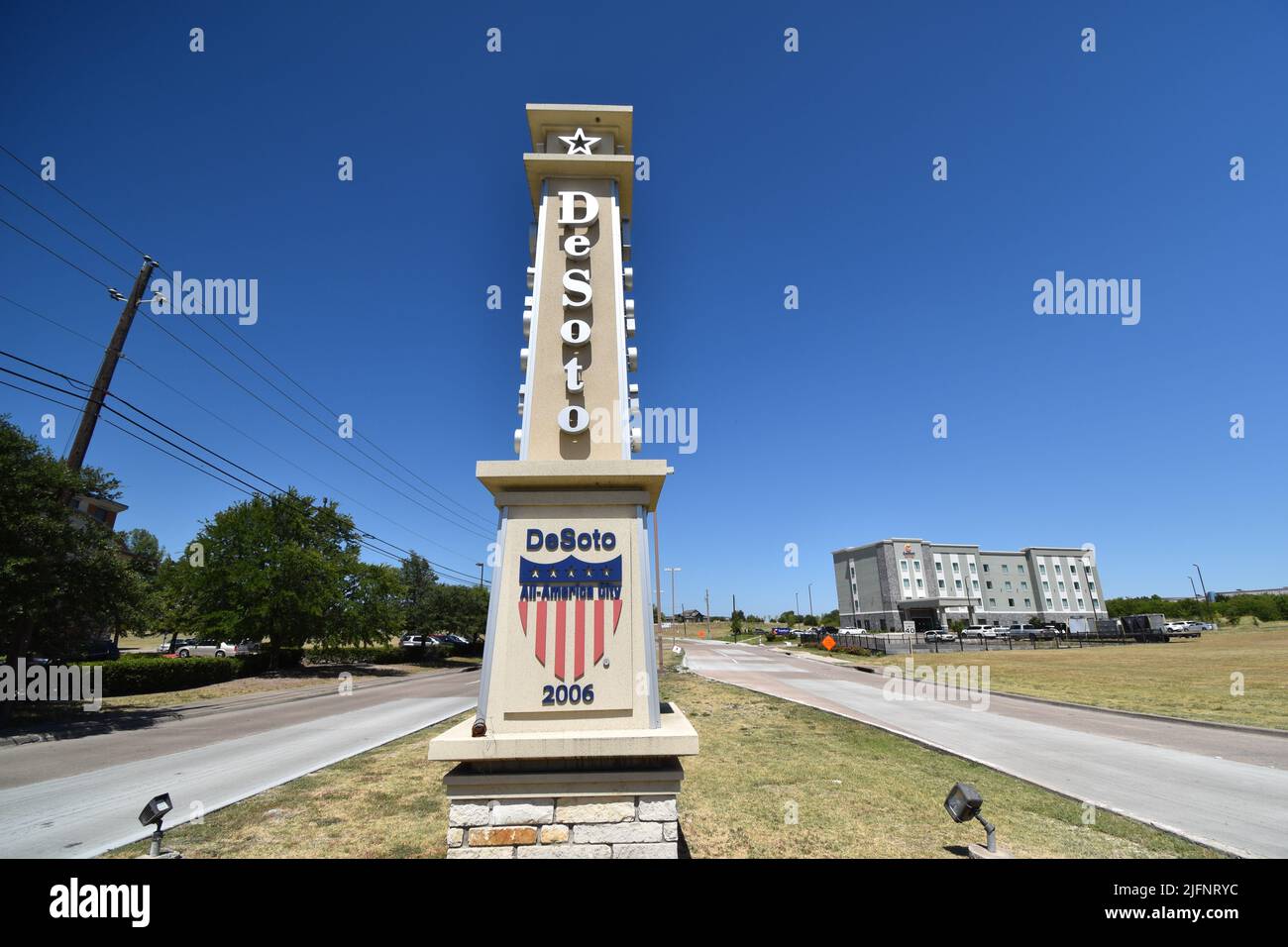 DeSoto, Texas. Luglio 4, 2022. L'All-American City fornisce indicazioni per parchi, negozi, ristoranti e molte altre cose da fare e da vedere Foto Stock