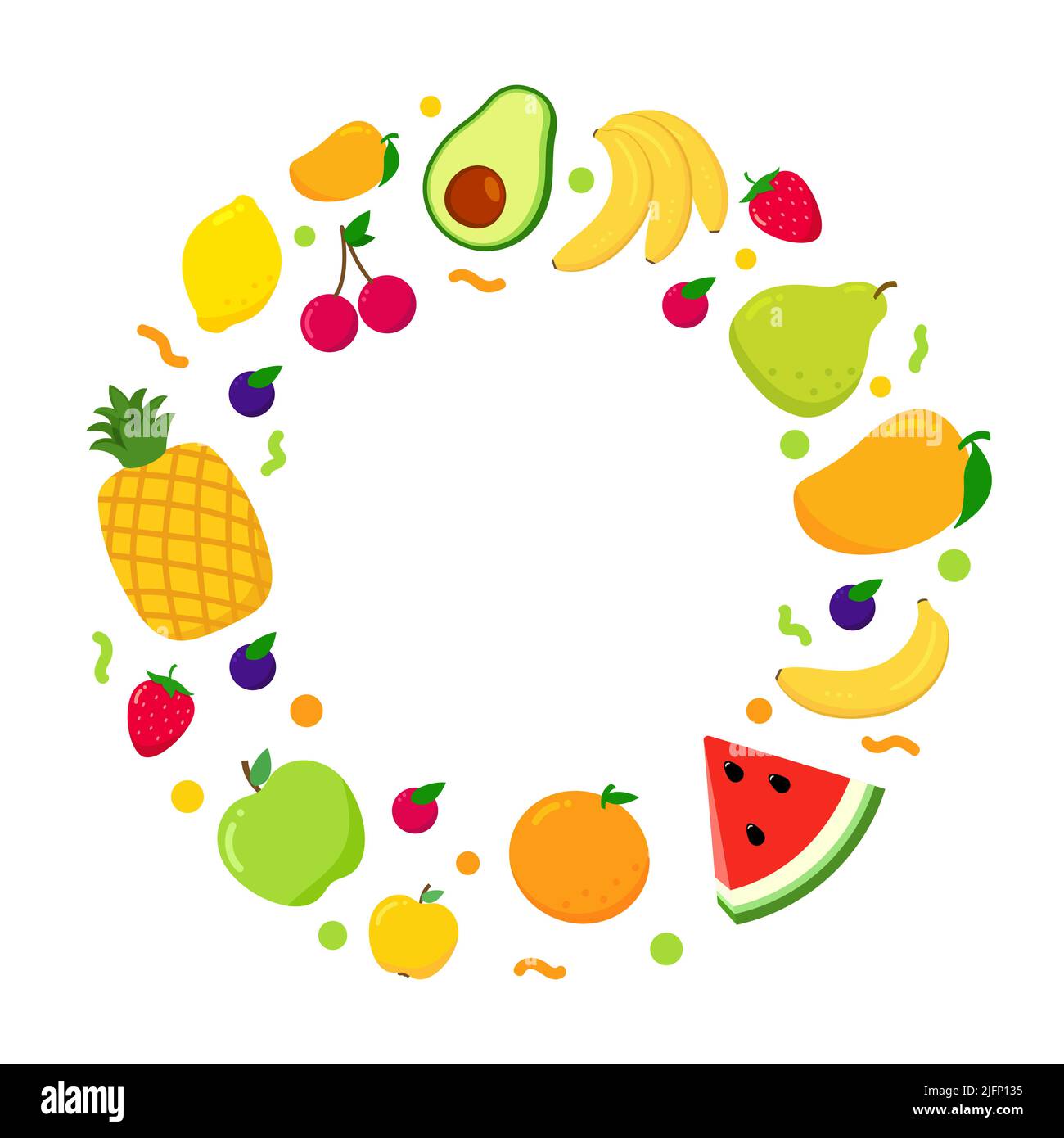 sfondo circolare o motivo di frutta. con spazio di copia per il testo. Frutta grande del set Illustrazione Vettoriale