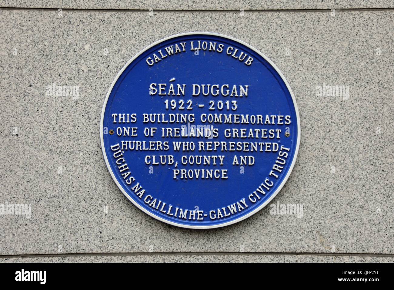 Sean Duggan placca blu a Galway Foto Stock