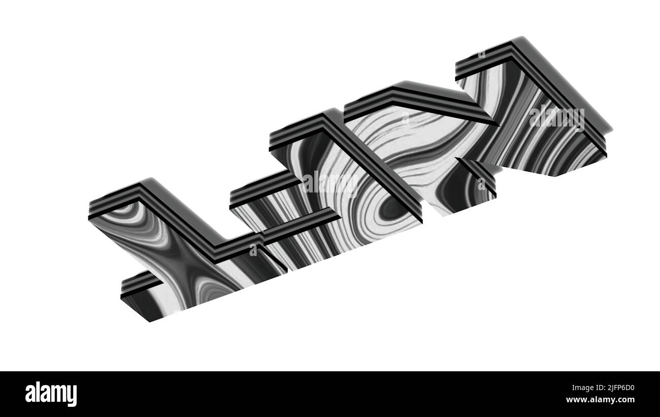 3D NFT su sfondo bianco. Movimento. Caratteri NFT con motivo lineare su sfondo bianco. Animazione con 3D caratteri NFT e pattern in movimento Foto Stock