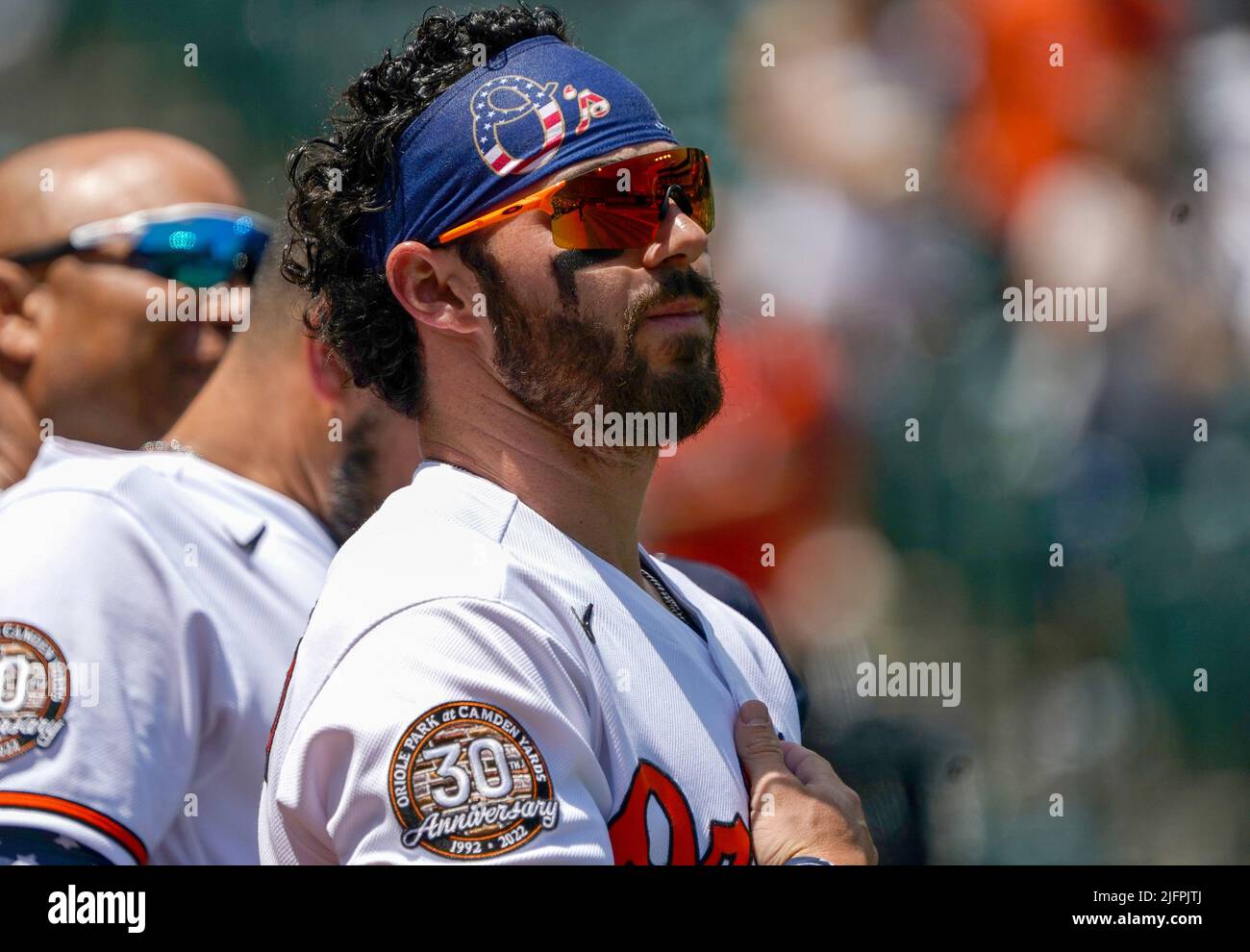 Baltimora, Stati Uniti. 04th luglio 2022. BALTIMORE, MD - 04 LUGLIO: Baltimore Orioles lasciò il fielder Ryan McKenna (26) prima di una partita MLB tra i Baltimore Orioles e i Texas Rangers, il 04 luglio 2022, all'Orioles Park a Camden Yards, a Baltimora, Maryland. (Foto di Tony Quinn/SipaUSA) Credit: Sipa USA/Alamy Live News Foto Stock