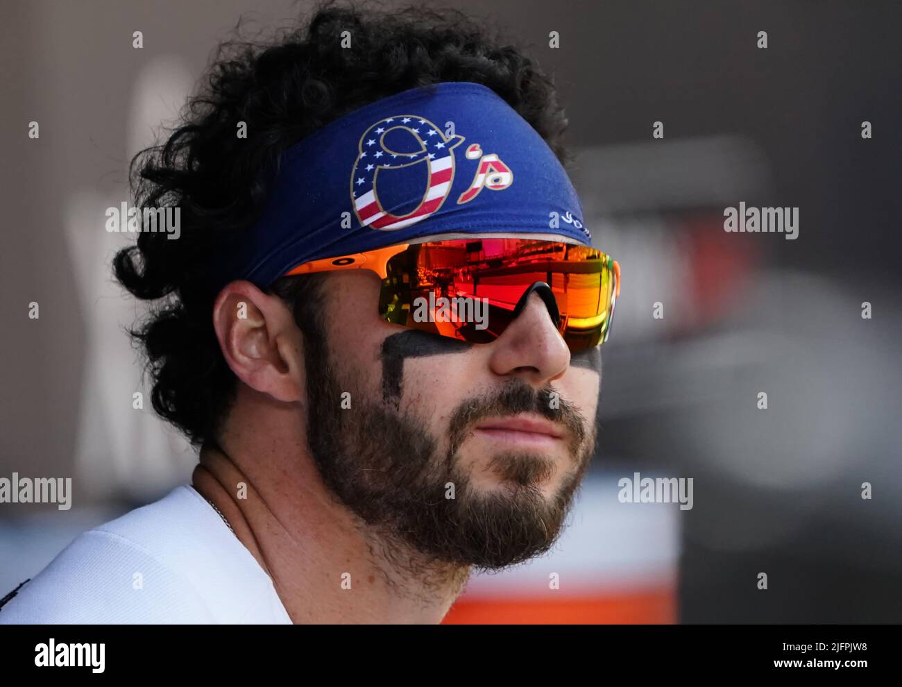 Baltimora, Stati Uniti. 04th luglio 2022. BALTIMORE, MD - 04 LUGLIO: Baltimore Orioles lasciò il fielder Ryan McKenna (26) prima di una partita MLB tra i Baltimore Orioles e i Texas Rangers, il 04 luglio 2022, all'Orioles Park a Camden Yards, a Baltimora, Maryland. (Foto di Tony Quinn/SipaUSA) Credit: Sipa USA/Alamy Live News Foto Stock