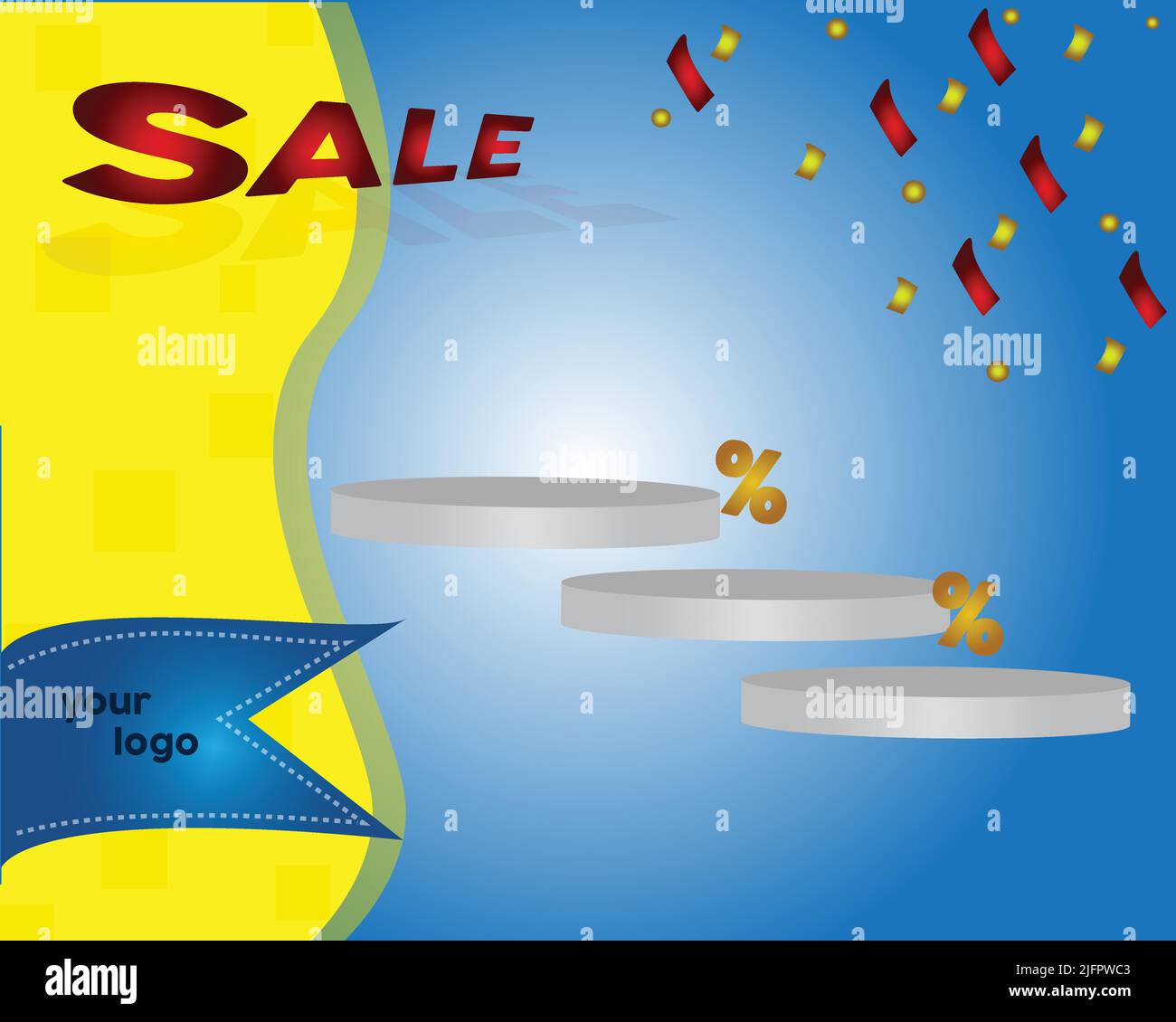 Posta per i social network, vendita di prodotti online, vettore completamente modificabile blu e giallo Illustrazione Vettoriale