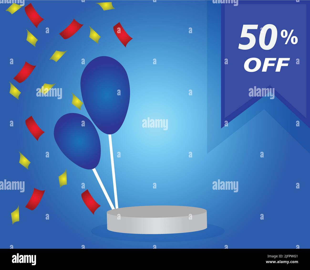 Posta per i social network, vendita di prodotti online, vettore completamente modificabile blu e giallo Illustrazione Vettoriale