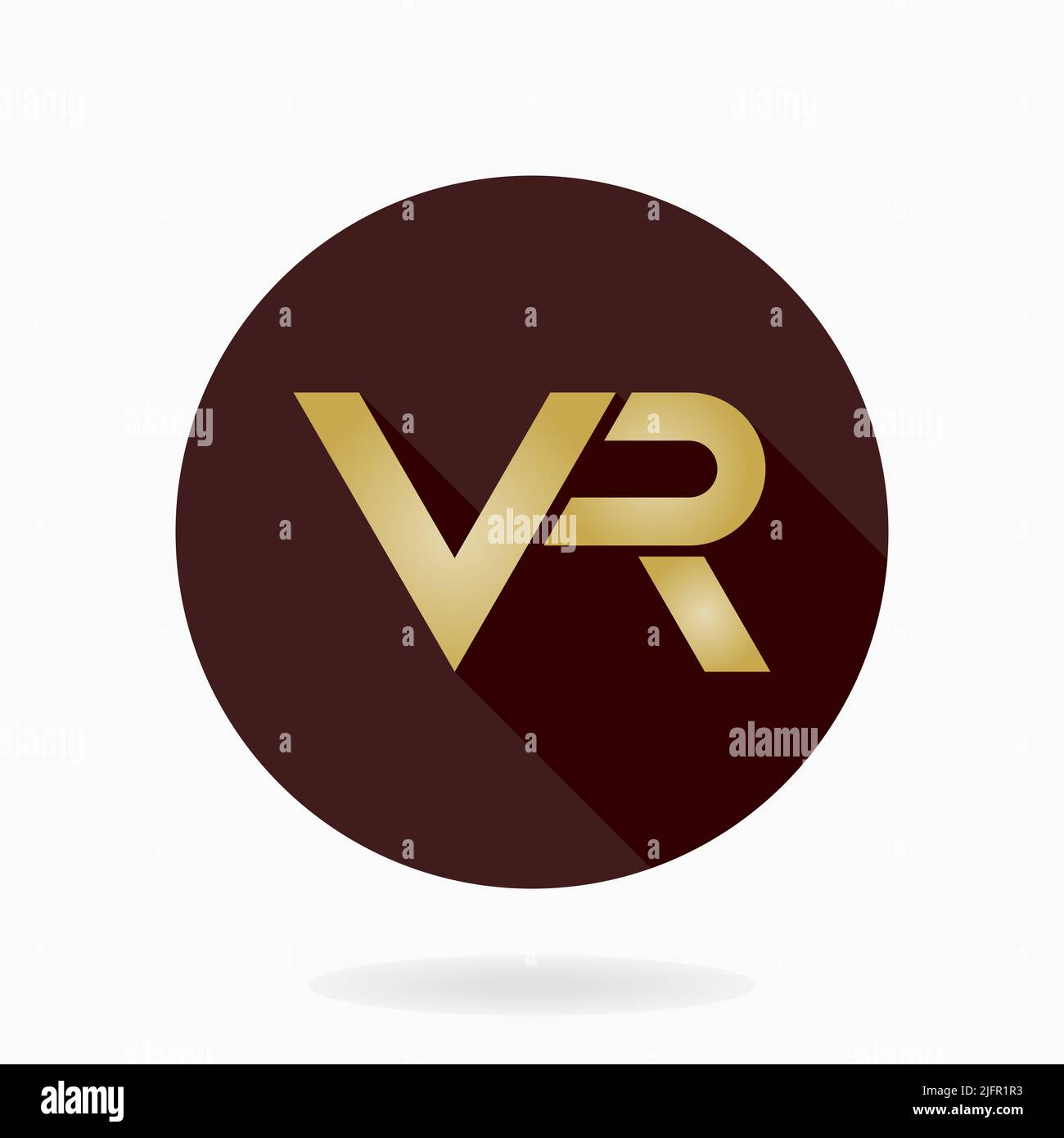 Icona fine con logo VR in cerchio. Design piatto con lunga ombra. Realtà virtuale logo dorato Foto Stock