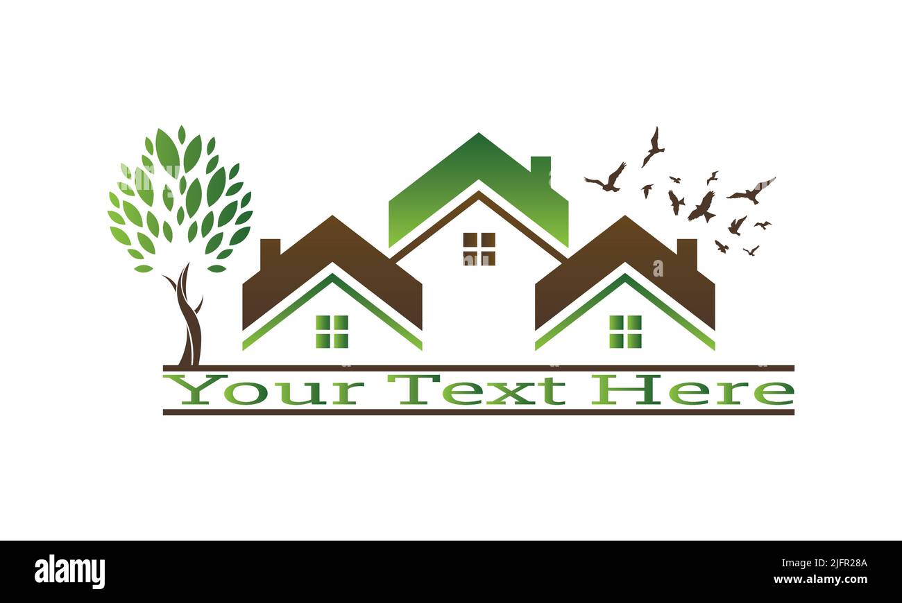 Vendita, casa con finestre e porte logo vettoriale simbolo design. Splendidi logo creativi Illustrazione Vettoriale