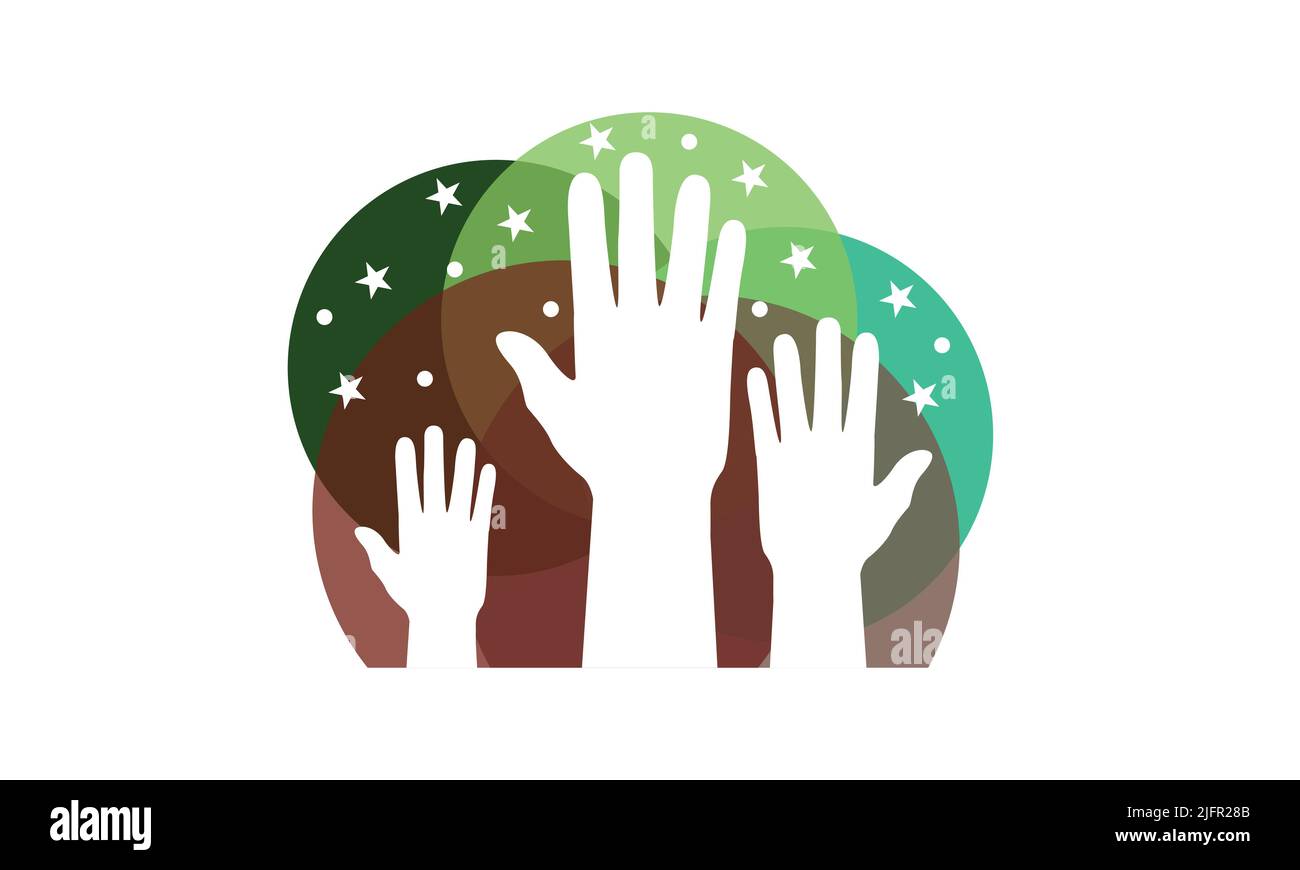 mani con stelle che alzano lo sfondo, icona del logo per la cura della mano ispirazione del design Illustrazione Vettoriale
