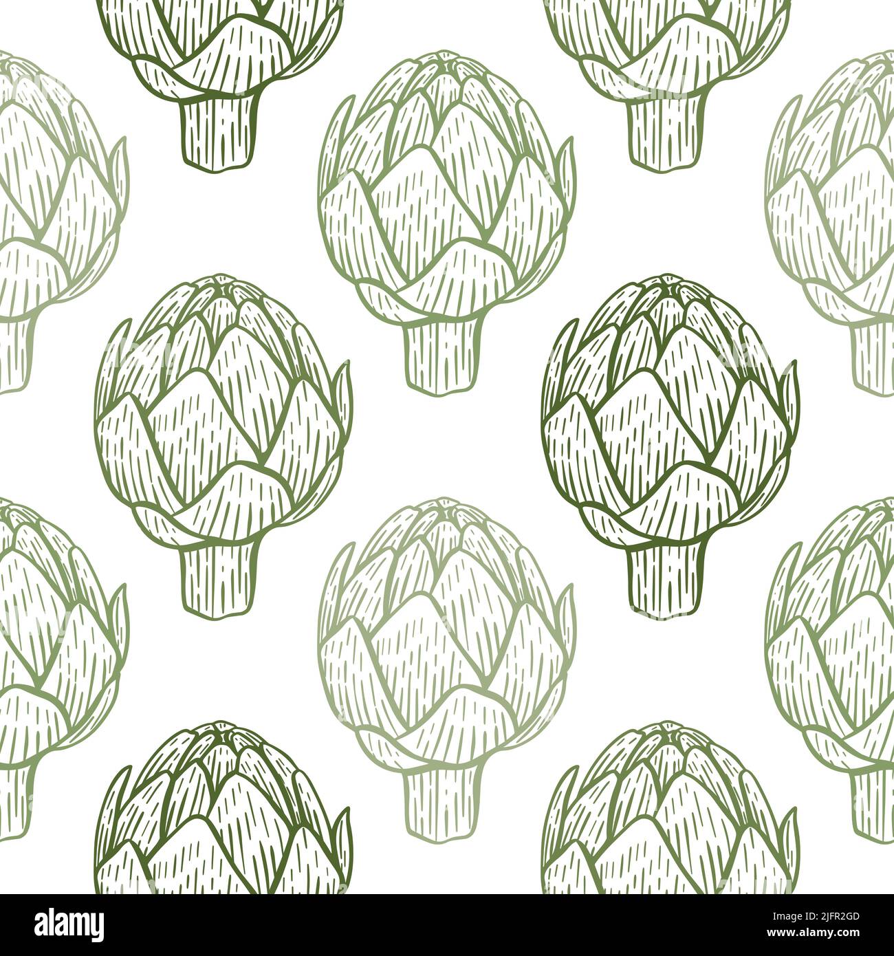 Carciofo vettore senza cuciture pattern. Sfondo con verdure incise a mano. Stampa disegni teste di carciofo verdi. Modello sano di cibo organico Illustrazione Vettoriale