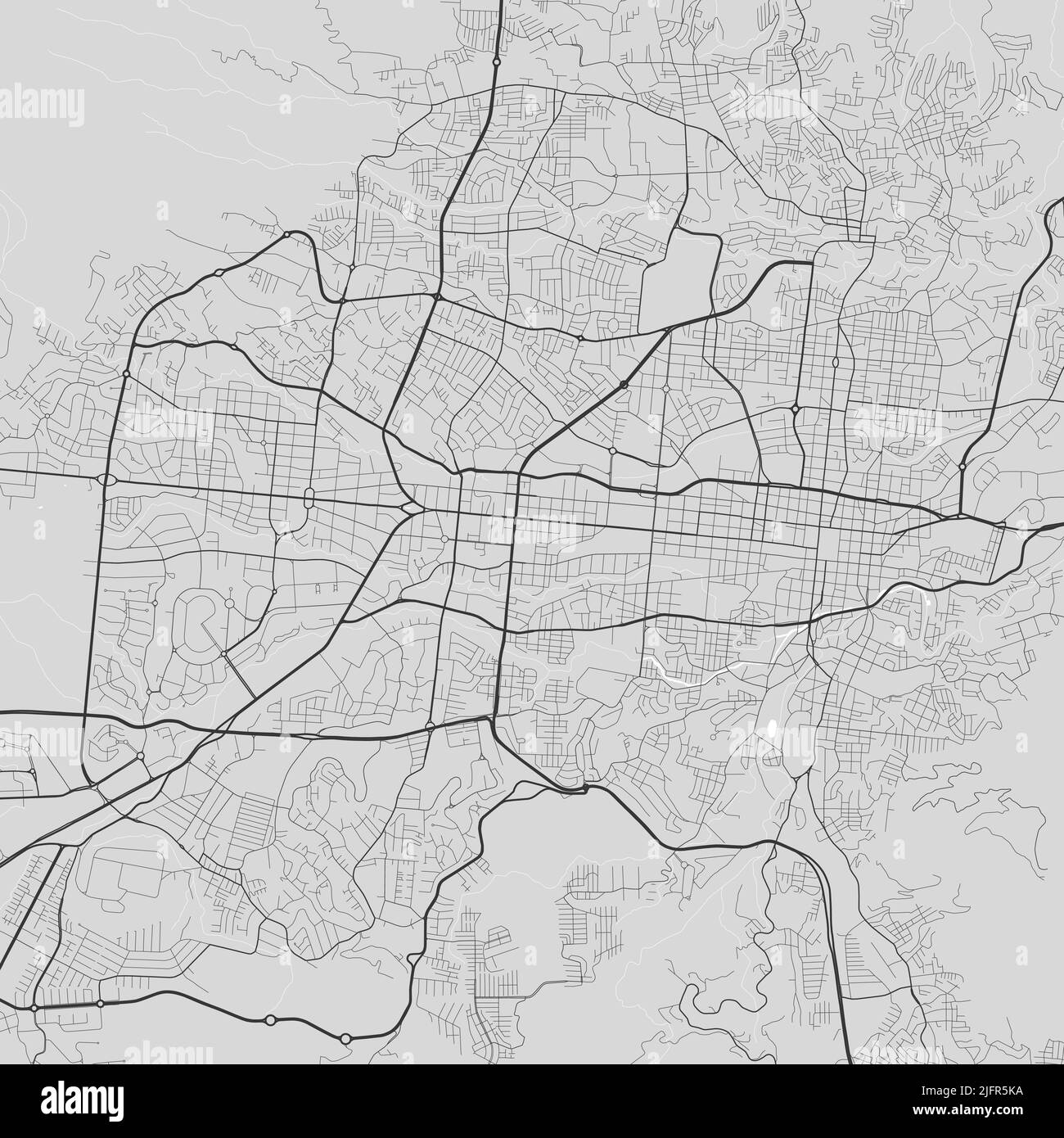 Mappa vettoriale della città di San Salvador. Poster in scala di grigi urbana. Immagine della mappa stradale con vista dell'area metropolitana della città. Illustrazione Vettoriale