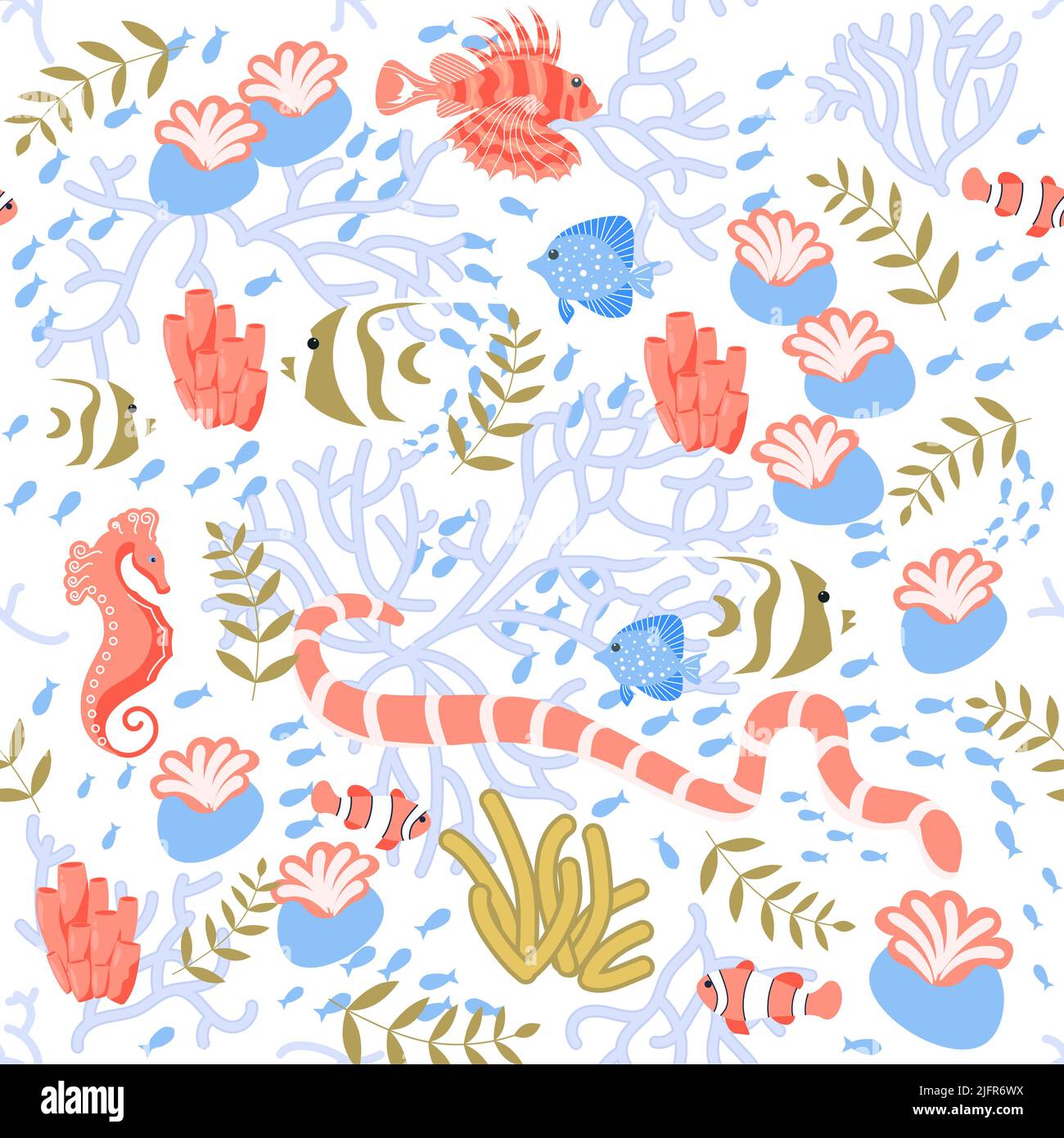 Modello intimo senza cuciture con fondale marino e vita della barriera corallina. Illustrazione di Flat Art Vector. Illustrazione Vettoriale