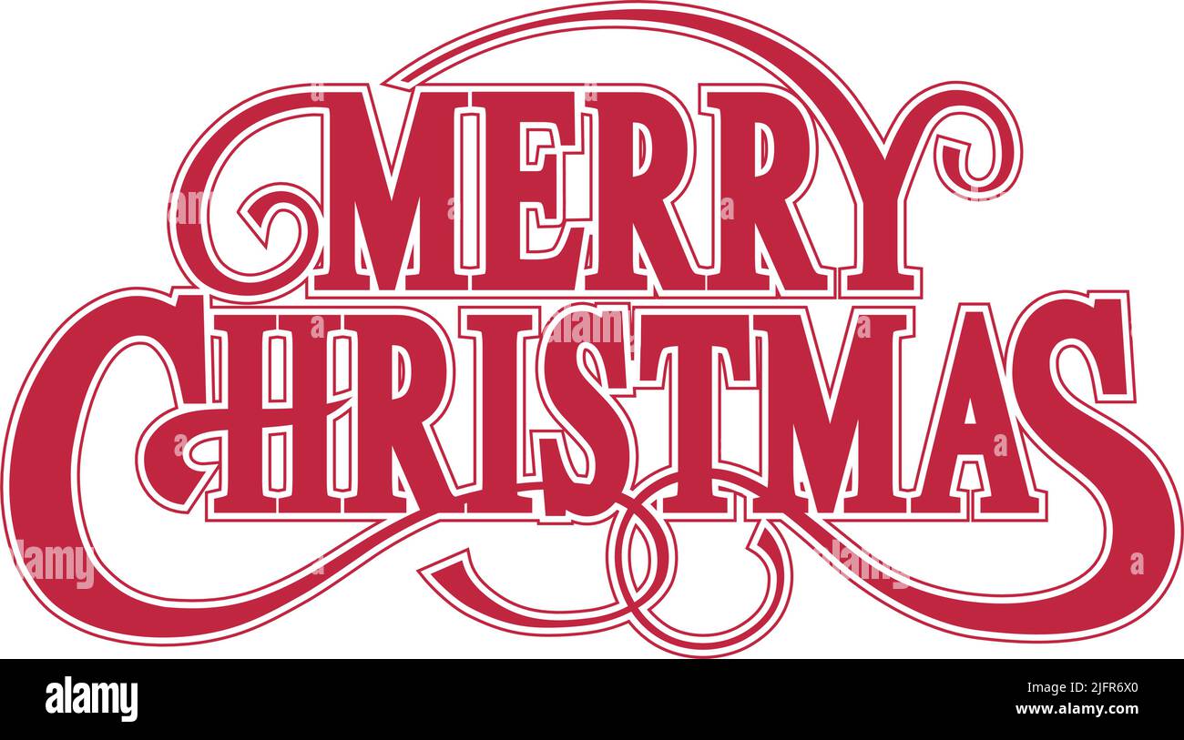 Logo Merry Christmas Vector. Logo decorativo rosso con disco oscillante isolato su sfondo bianco. Illustrazione Vettoriale
