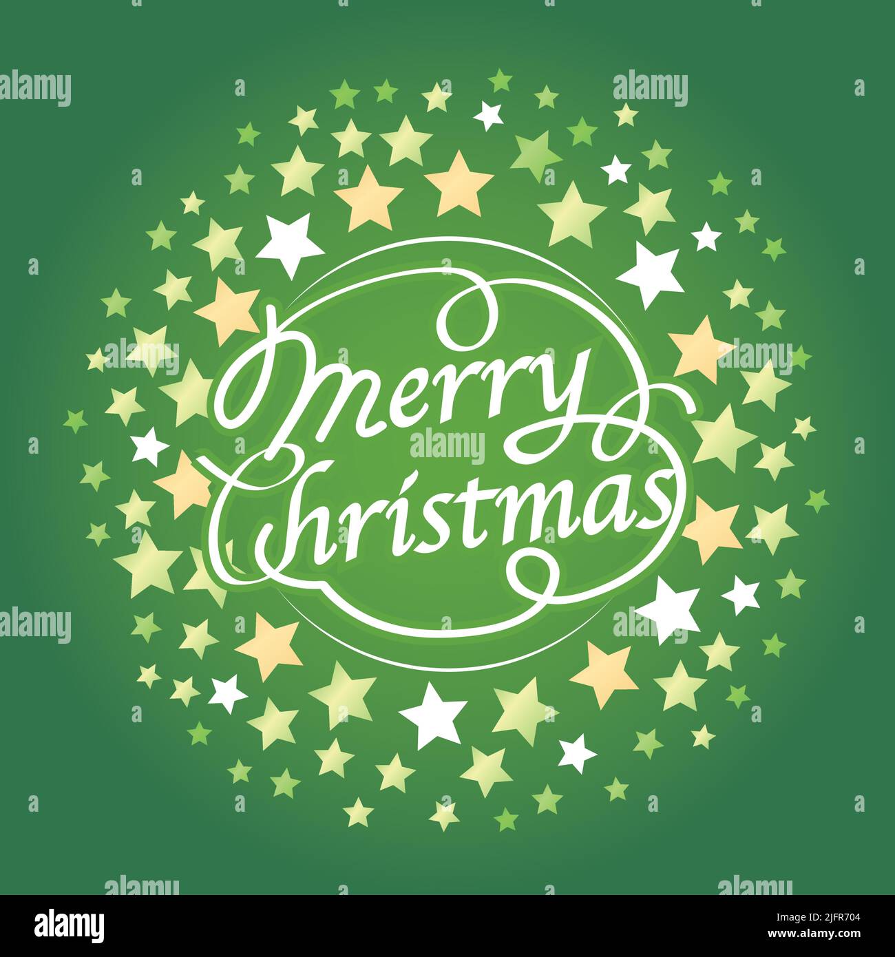 Allegro logo di Natale e Symbol Design, illustrazione vettoriale. Logo decorativo bianco con forme a stella su sfondo verde. Illustrazione Vettoriale
