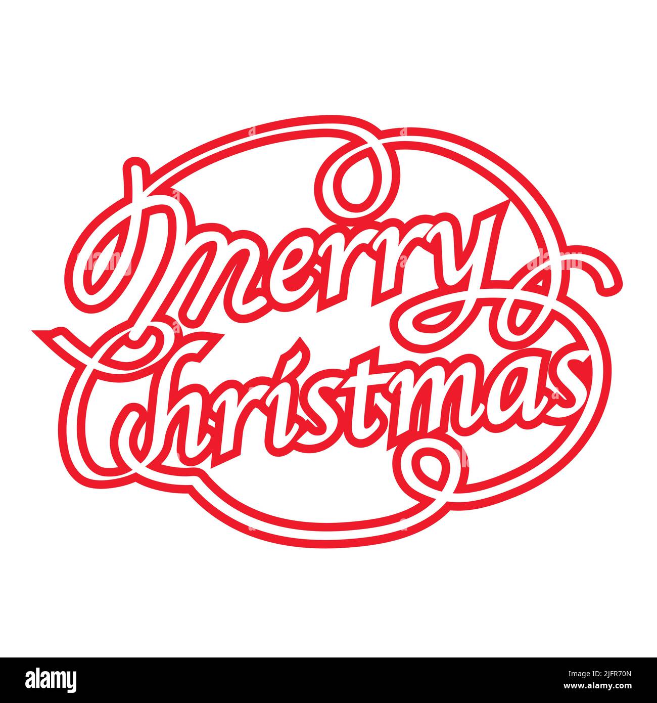 Allegro logo di Natale. Logo decorativo rosso con disco oscillante isolato su sfondo bianco. Illustrazione vettoriale. Illustrazione Vettoriale
