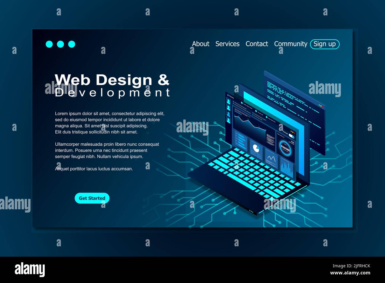 Web design e sviluppo di illustrazioni vettoriali isometriche. web design sviluppo concetto programmazione linguaggio di programmazione codice programma big data processing on lap Illustrazione Vettoriale