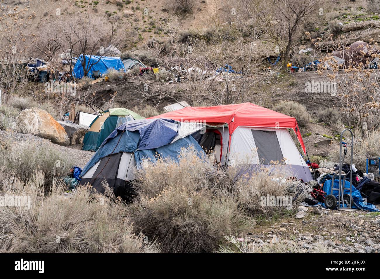 Tende in un campo di senzatetto nello Utah. Foto Stock