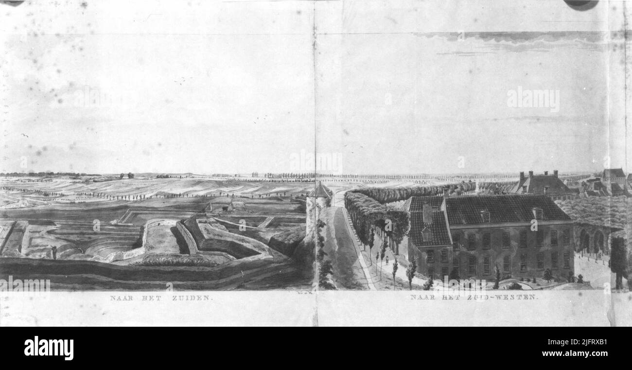 Un acquerello di Derk Anthony van de Wart (10-6-1767-8-4-1824): Visto dal Belvédère con il San Joosttoren e i bastioni al centro e il Kelfkensbos sulla destra sulla destra Foto Stock