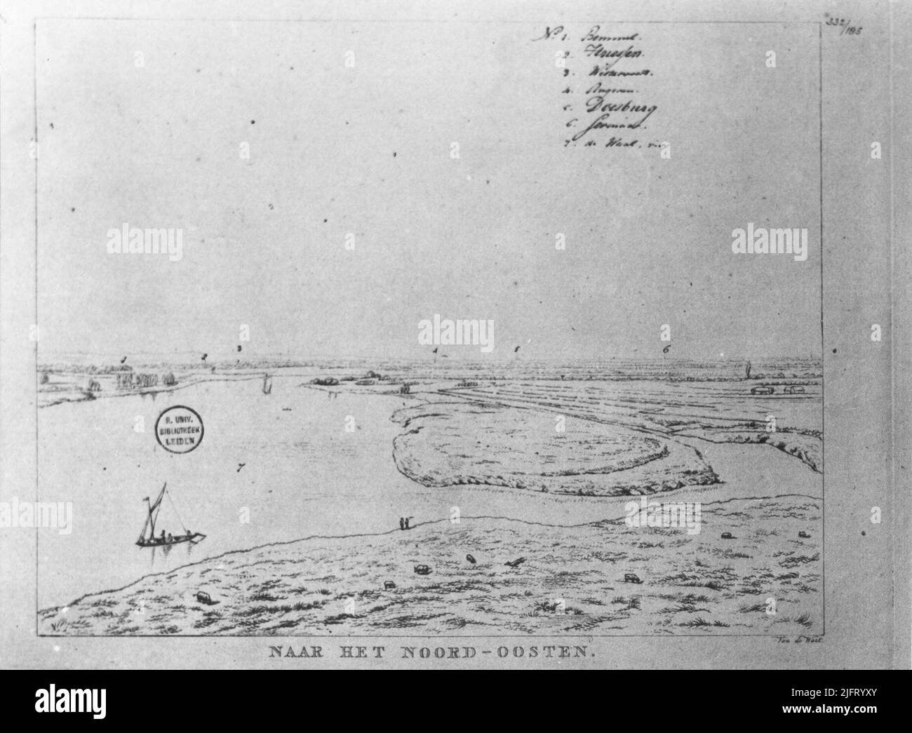 Un panorama a nord-est dal Belvédère a Nijmegen; Eteste, piatto colorato a mano di Derk Anthony van de Wart (10-6-1767-8-4-1824) Foto Stock