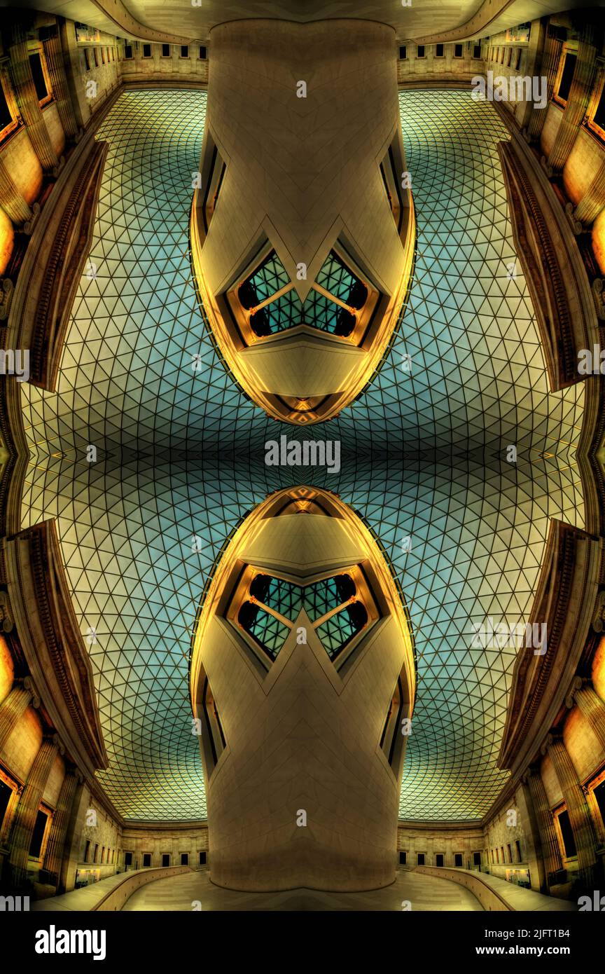Simmetria astratta architettonica dell'interno British Museum, Londra, Regno Unito. Foto Stock