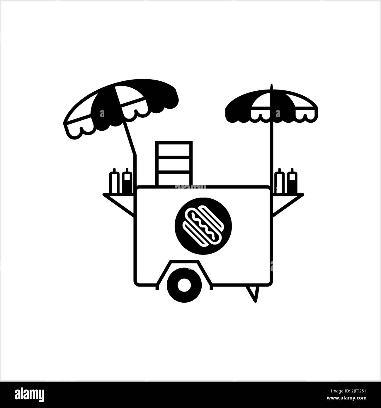 Street Food Vending Cart Hot Dogs, Fast Food Hot Dog Cart icona Vector Art Illustrazione Illustrazione Vettoriale