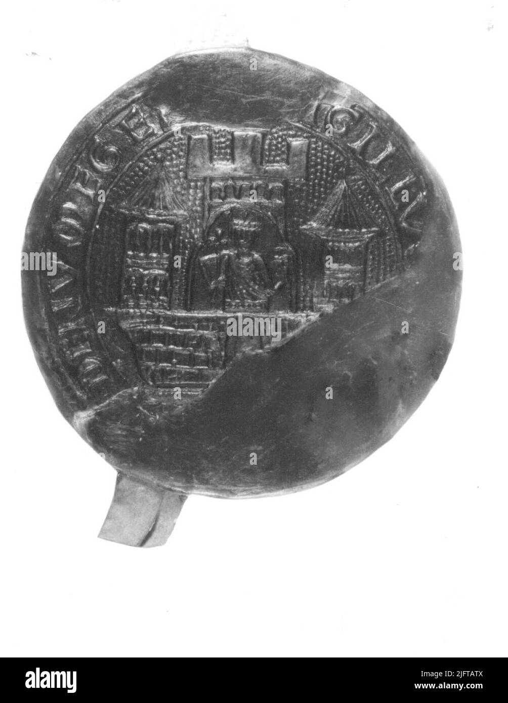 La più antica stampa conosciuta del sigillo della città di Nijmegen, nell'Arsenale. Foto Stock