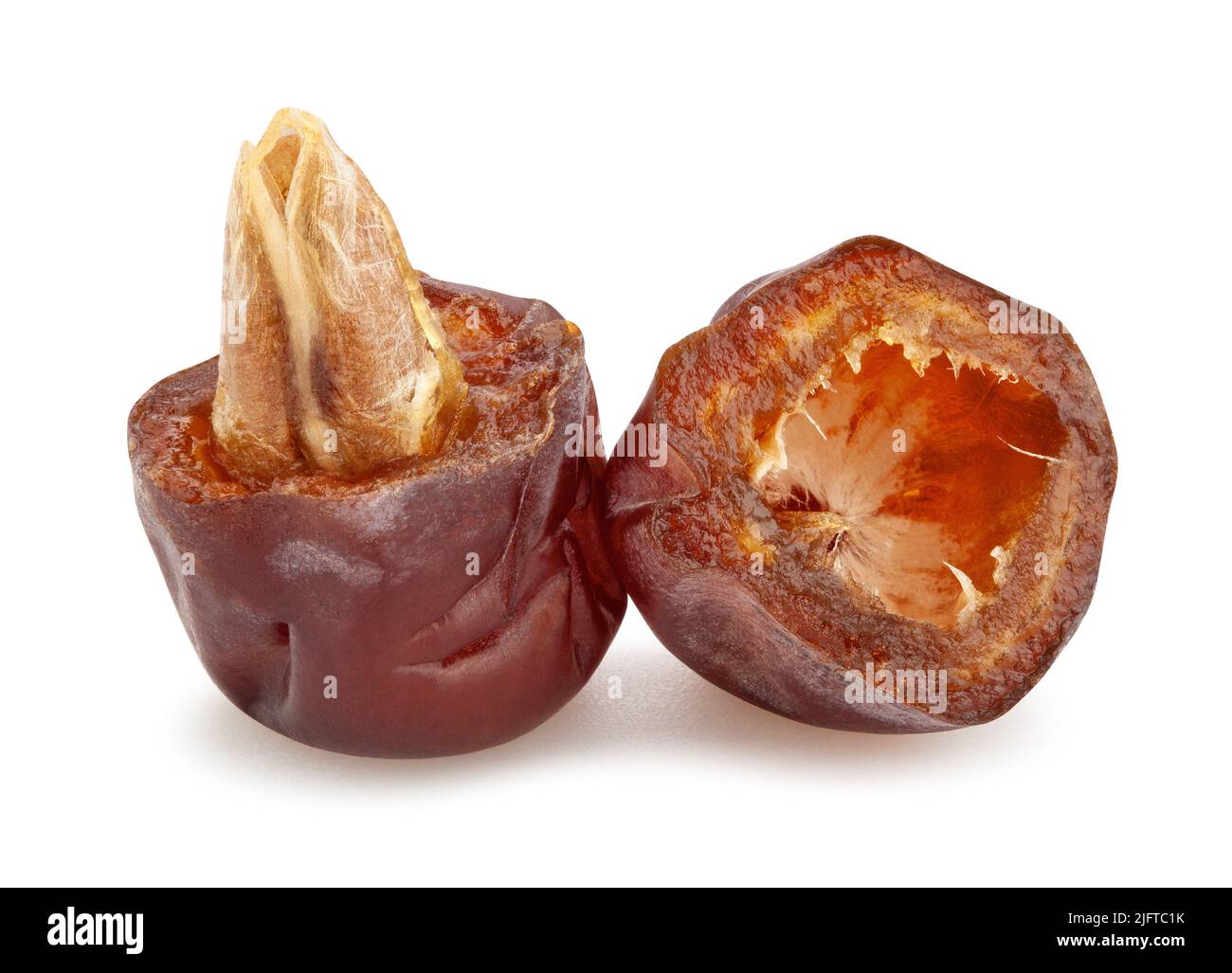taglio di frutta data percorso isolato su bianco Foto Stock