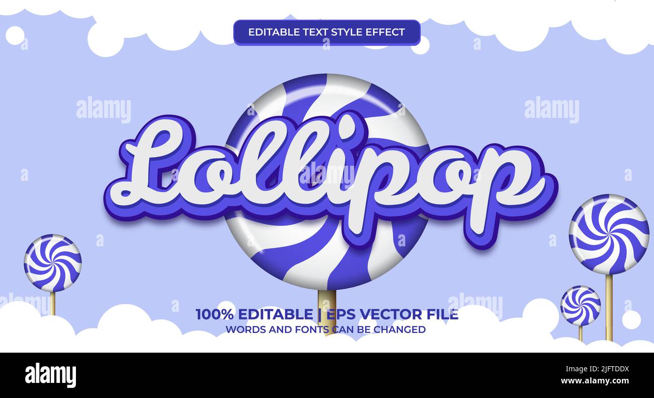 Effetto testo modificabile - stile lollipop dolce. Lollipop effetto testo modificabile in stile moderno. Vettore Premium Illustrazione Vettoriale