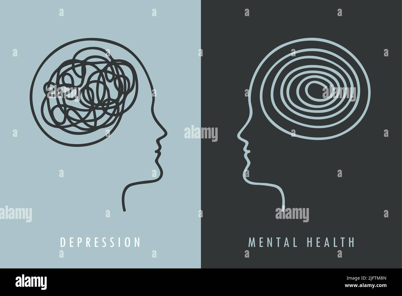 concetto di salute mentale cervello umano silhouette depressione Illustrazione Vettoriale