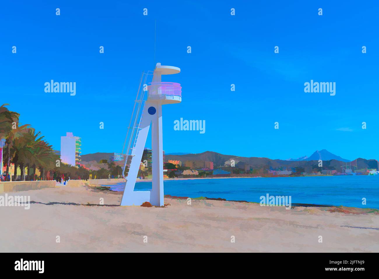 Torre del bagnino El Campello spiaggia Spagna vicino Benidorm e Alicante Foto Stock