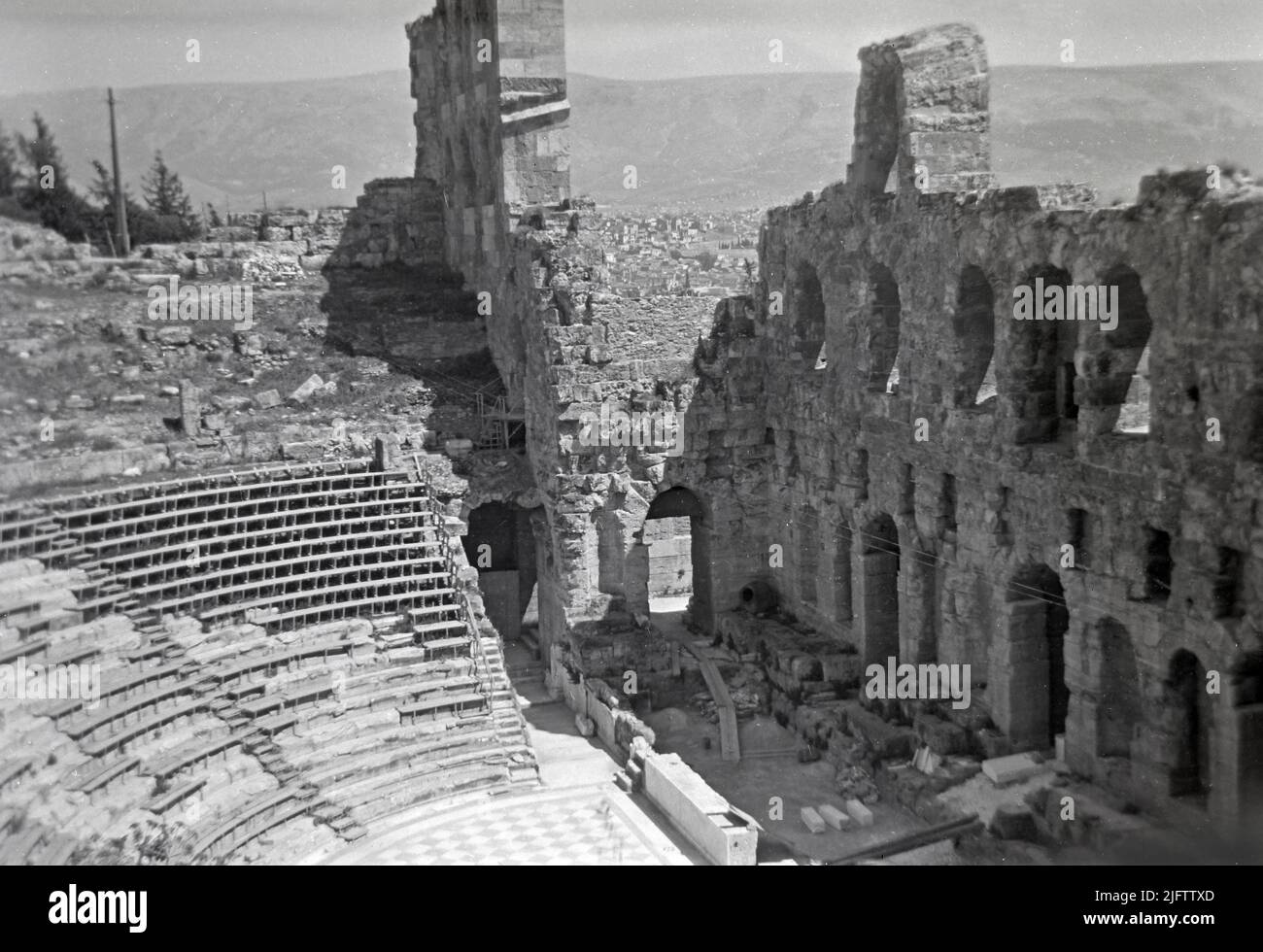 Grecia Atene Acropoli Tempio greco rovine al Partenone foto d'epoca scattata alla fine del 1940s B&W Foto Stock