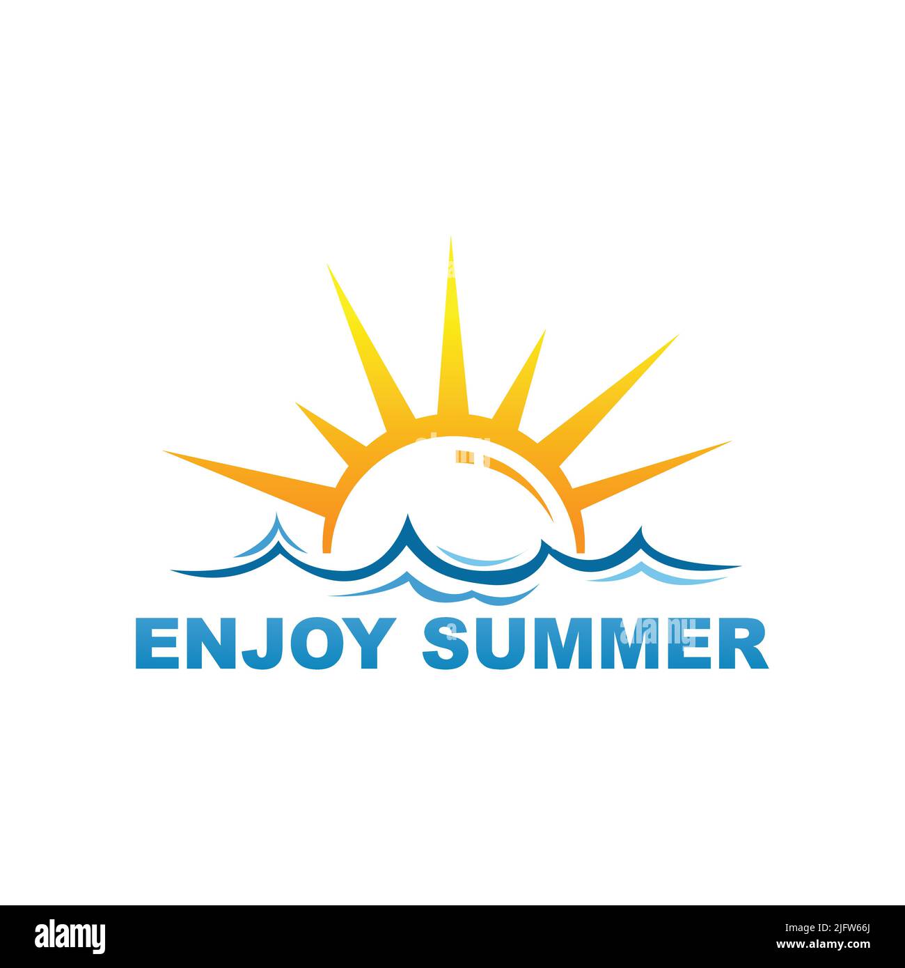 Goditi l'estate o l'estate con il logo e il design vettoriale. Spiaggia e semplice oceano onda flat design vettore. Astratto creativo logo stagione estiva Illustrazione Vettoriale