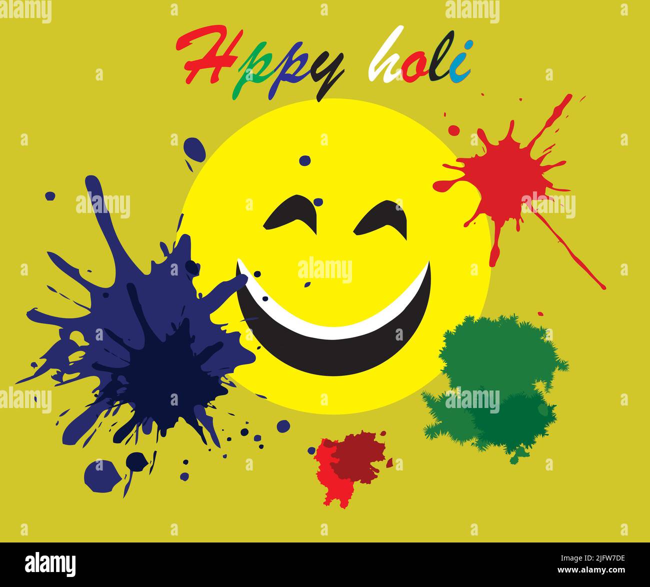 Buon poster holi con emotoji sorridente Foto Stock