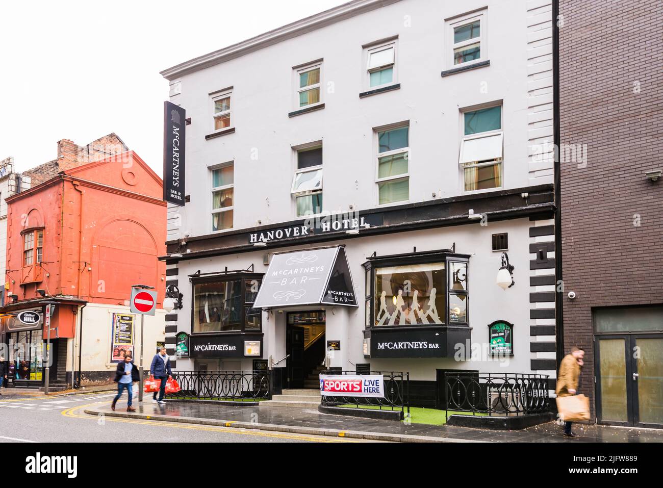 Hanover Hotel e McCartneys Bar. Liverpool, Merseyside, Lancashire, Inghilterra, Regno Unito Foto Stock