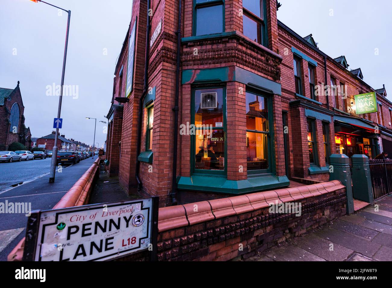 Storica Penny Lane Street. Liverpool, Inghilterra, Regno Unito Foto Stock
