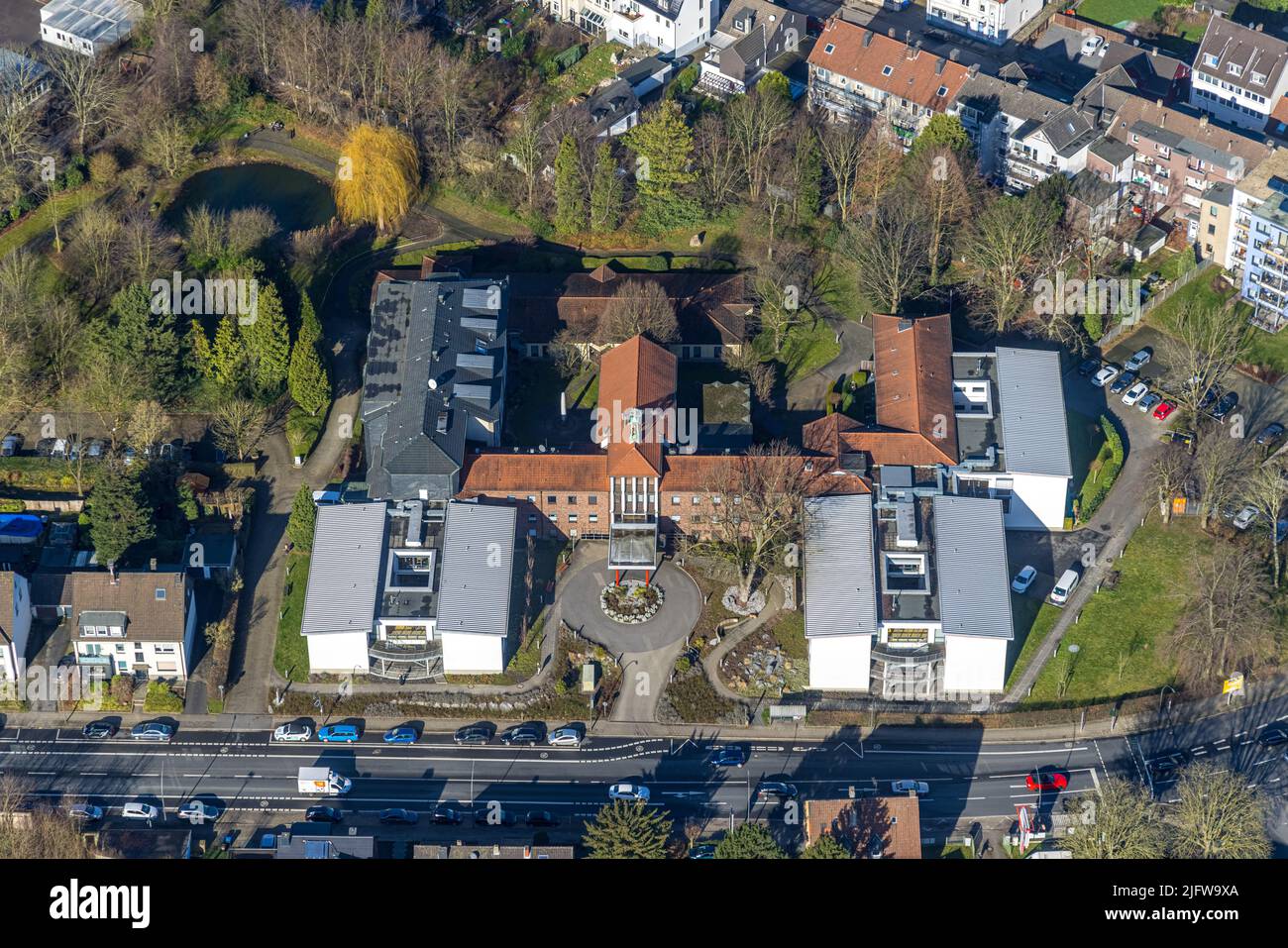 Vista aerea, casa di riposo di Sant'Elisbeth a Berliner Straße a Wattenscheid a Bochum, zona della Ruhr, Renania settentrionale-Vestfalia, Germania, casa di riposo, c Foto Stock