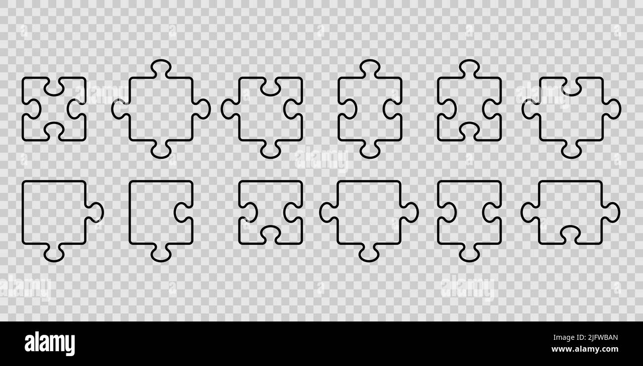 Icona del puzzle impostata su sfondo trasparente Illustrazione Vettoriale