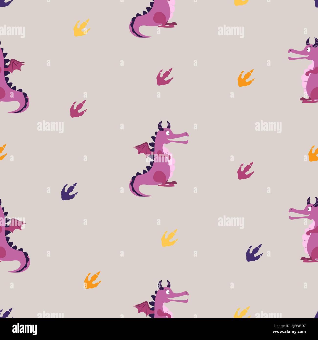 Disegno senza cuciture del drago del cartone animato. Illustrazione vettoriale per bambini. Illustrazione Vettoriale