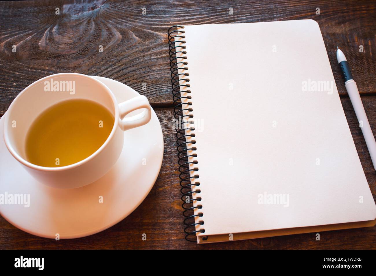 set di pianificazione. notebook vuoto e penna Foto Stock