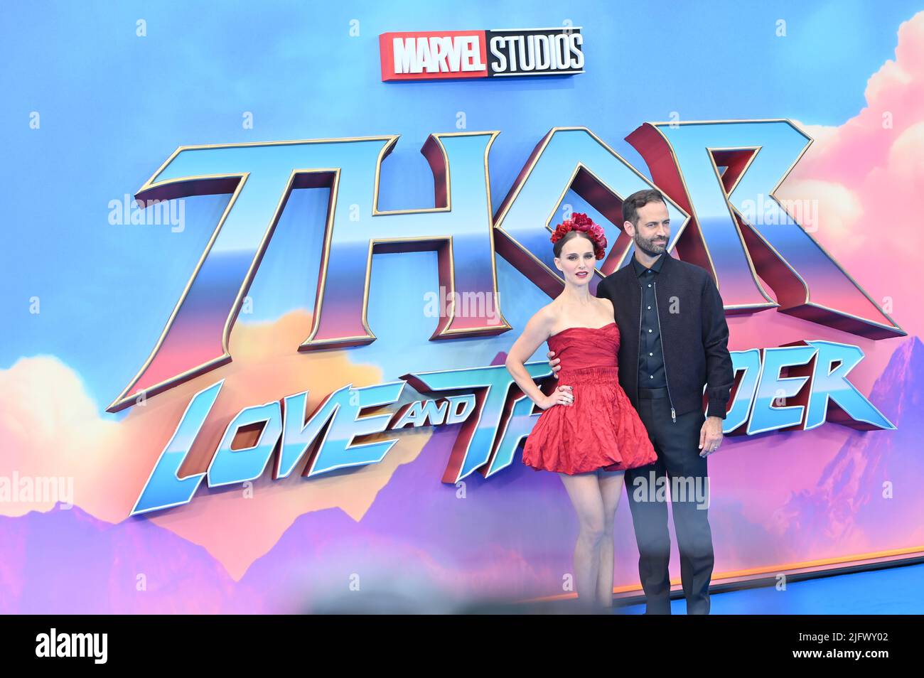 Londra, UK, 05/07/2022, Natalie Portman arriva al Marvel Studios', un'esclusiva proiezione di gala di Thor: Love and Thunder, Leicester Square, Londra, Regno Unito. – 5 luglio 2022. Foto Stock