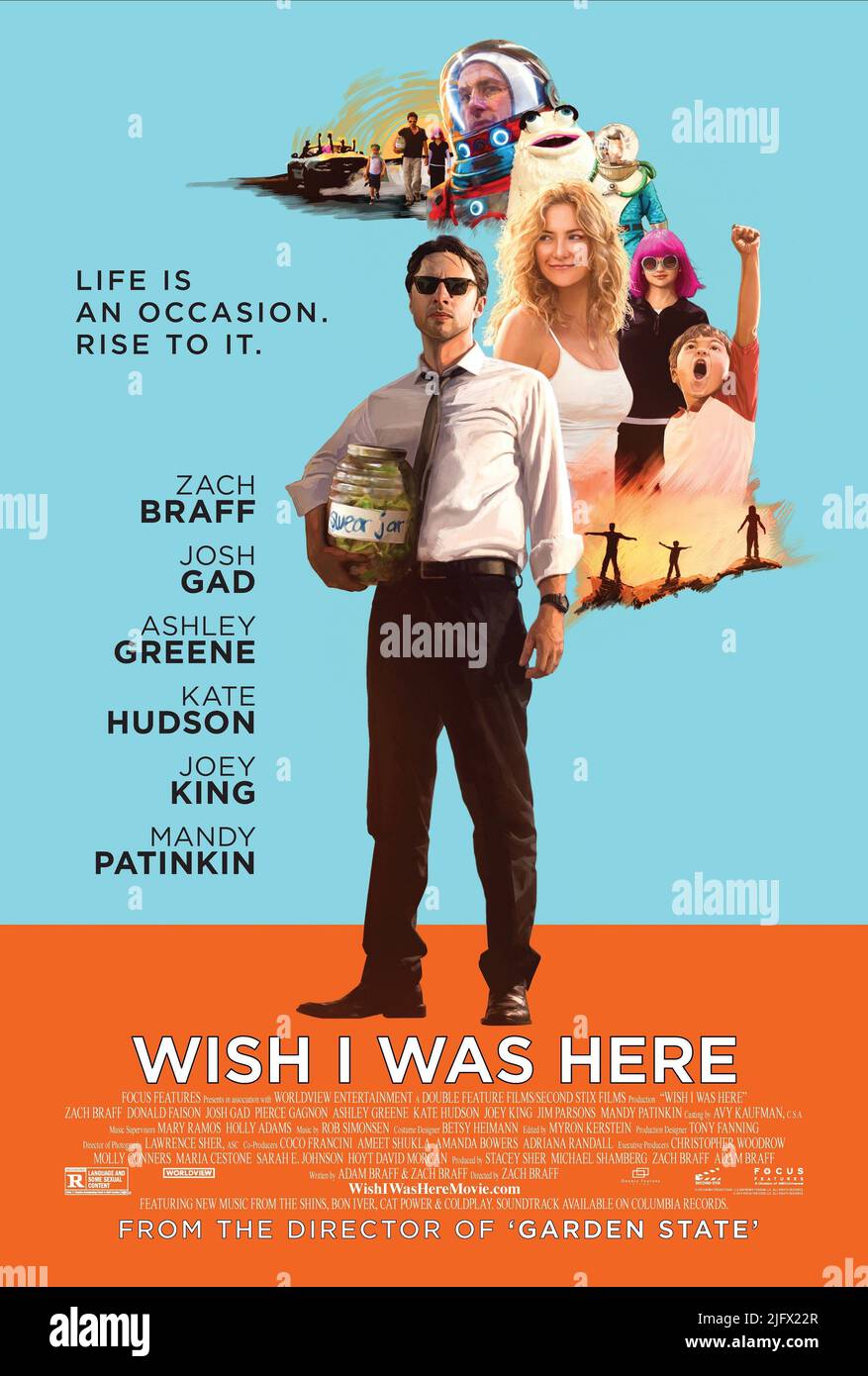 ZACH BRAFF, Kate Hudson, JOEY KING, PIERCE GAGNON POSTER, vorrei essere qui, 2014 Foto Stock