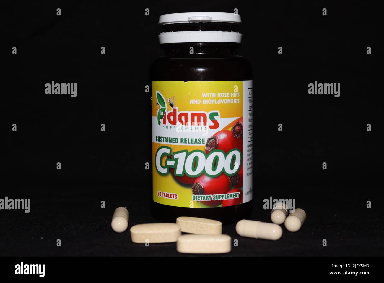 Illustrazione in cui sono presentate alcune vitamine C-1000 dalla società Adams Foto Stock