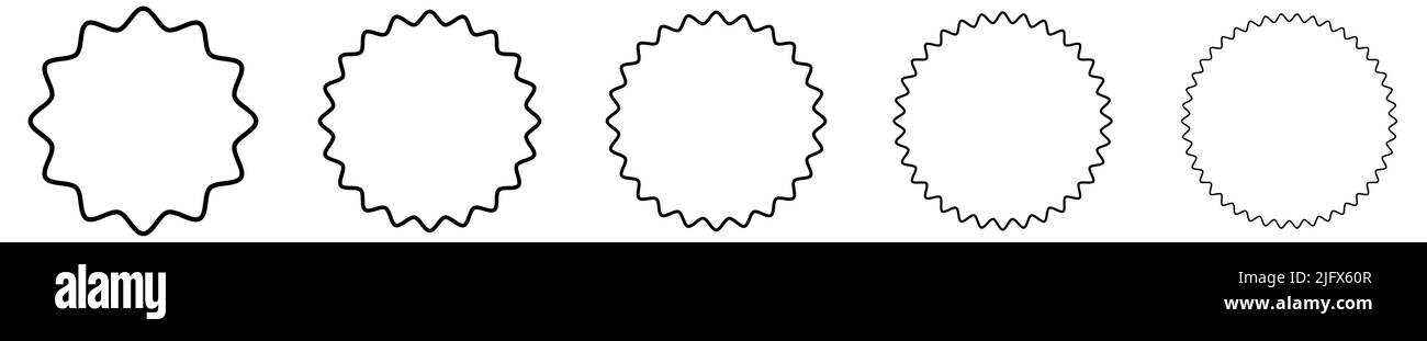 Semplici adesivi come forme - cerchi con bordo ondulato rotondo Illustrazione Vettoriale
