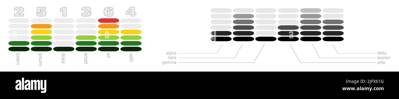 Equalizzatore a barre semplice come la scala con valori da zero a sei Illustrazione Vettoriale