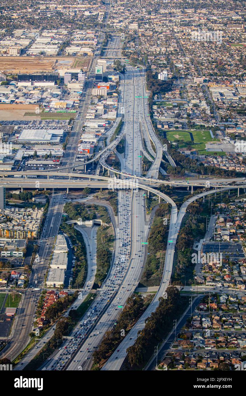 Fotografia aerea della superstrada i-405 e i-105, Los Angeles, California Foto Stock
