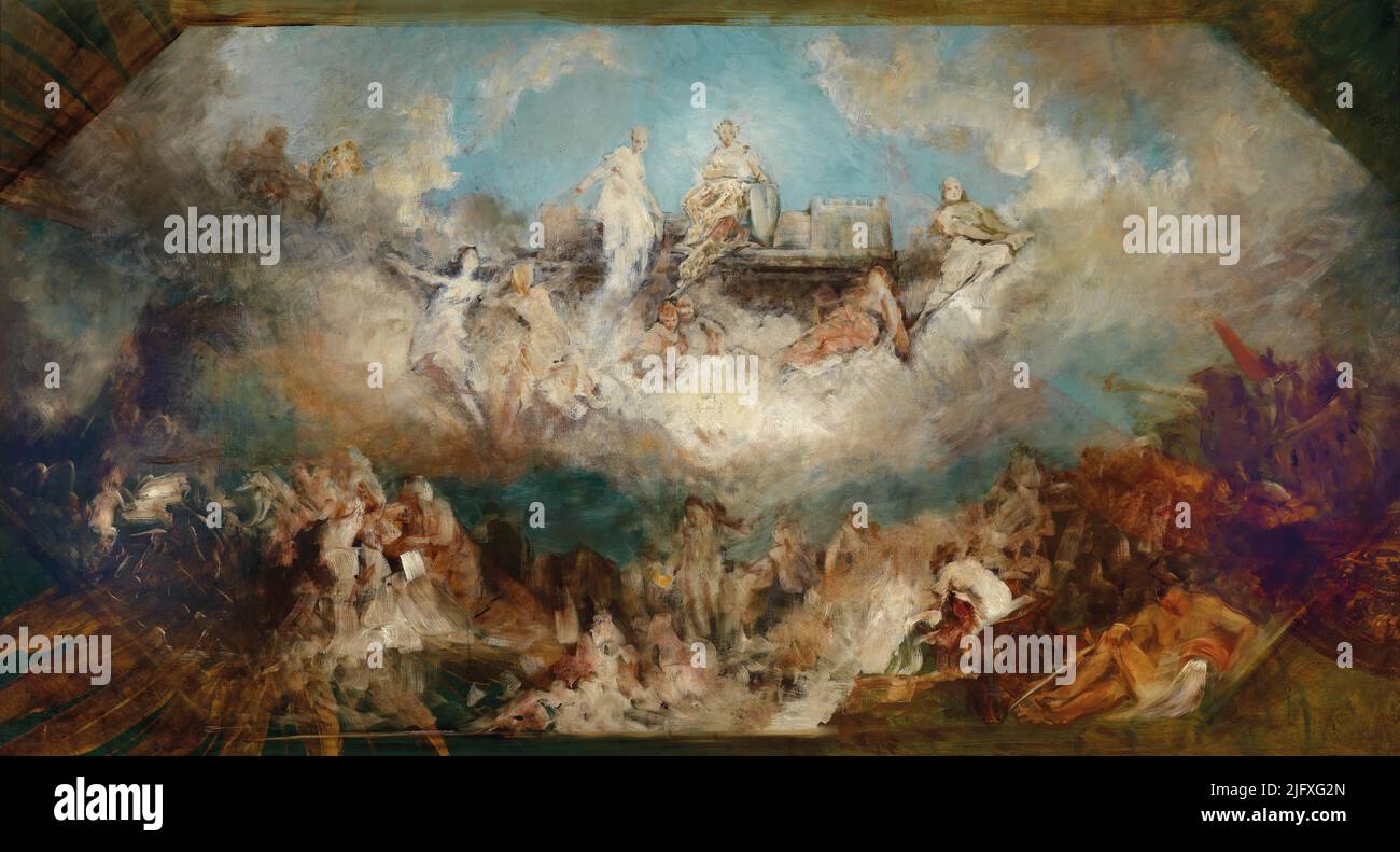 Affondare la roccaforte Nibelungen nel Reno, dipinto ad olio di Hans Makart Foto Stock