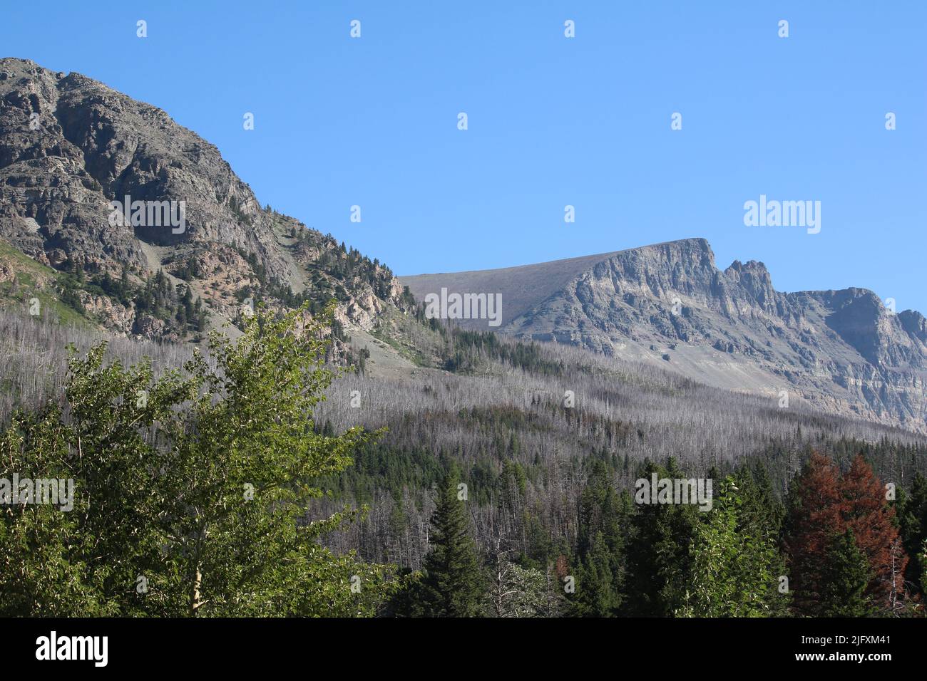 Lati lisci di ghiacciai scolpiti valle pendenti cross-cutting cintura serie rocce sedimentarie, Lewis Oorigeny overstreggispinta, Rising Sun, Glacier National Park Foto Stock