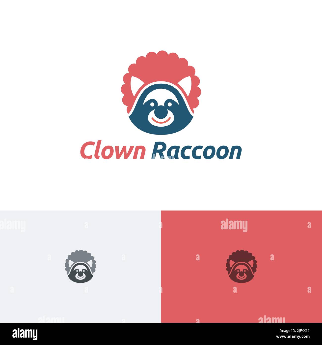 Fun Happy Clown Raccoon Show Animal Zoo Logo Illustrazione Vettoriale