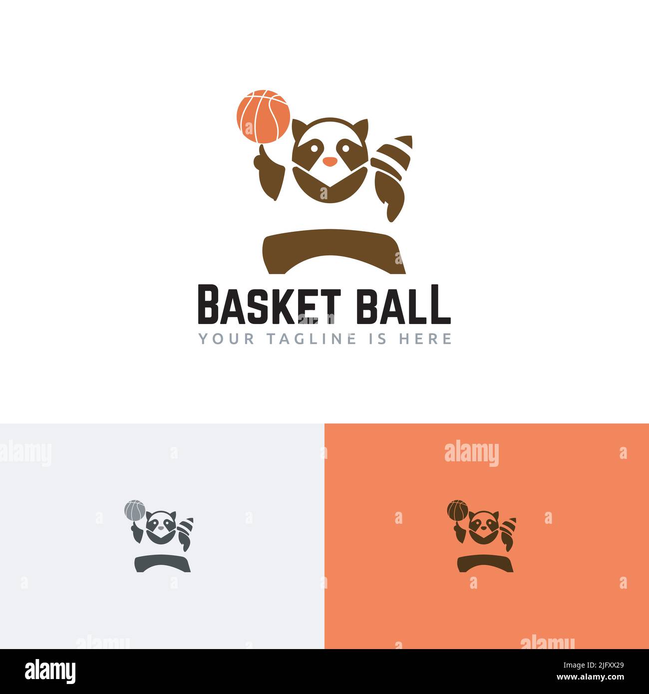 Raccoon Basketball Sport Club Games Logo di vita sana Illustrazione Vettoriale