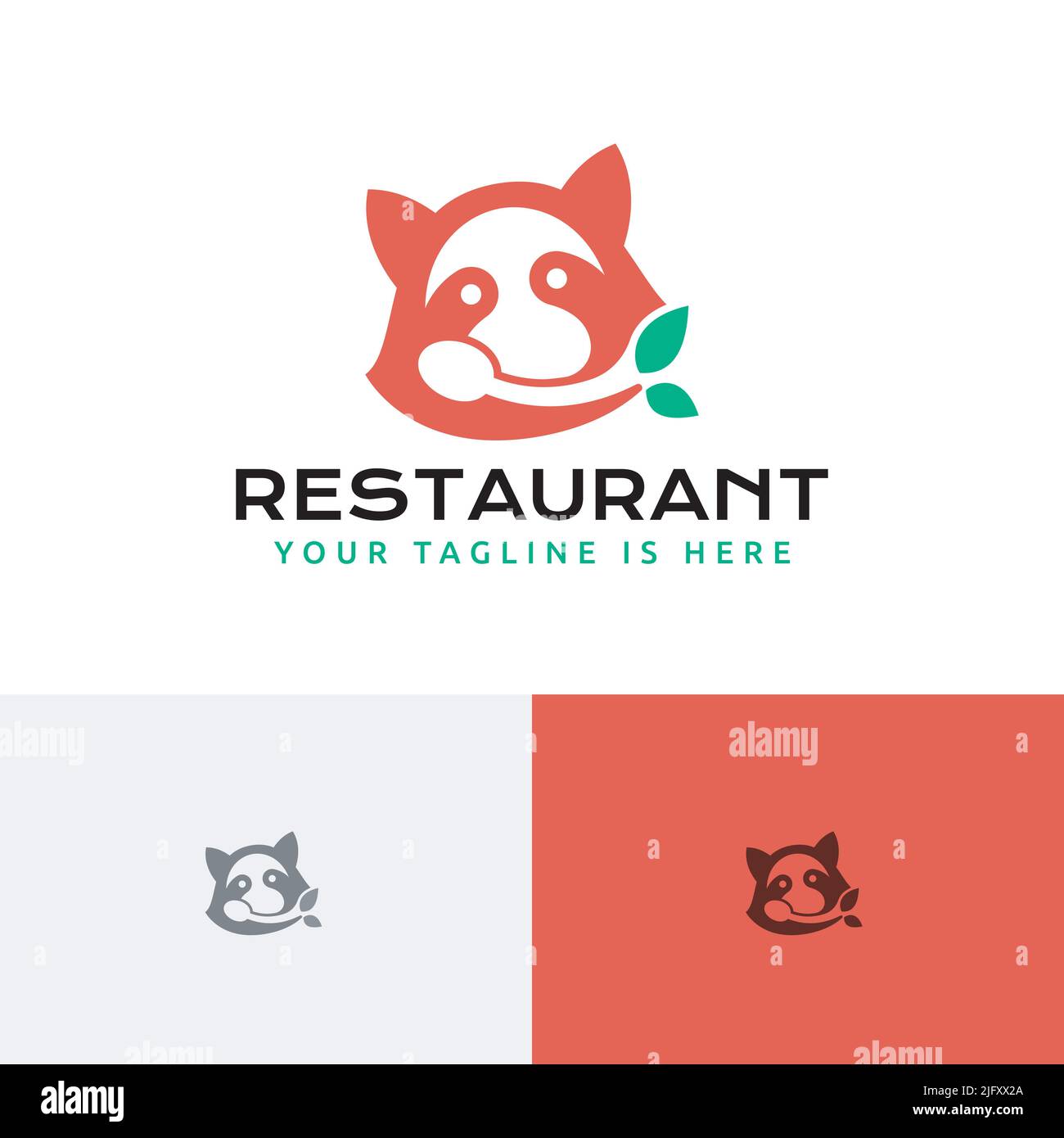Raccoon Restaurant Natural Food Kid Meal Logo Illustrazione Vettoriale